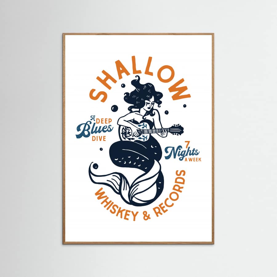 Shallow Whiskey & Records Dive Bar Music Mermaid Poster