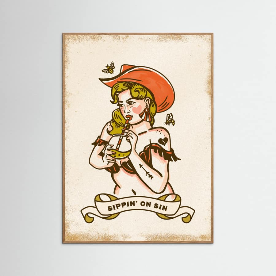 Sippin On Sin Cute & Sassy Cowgirl Art Poster