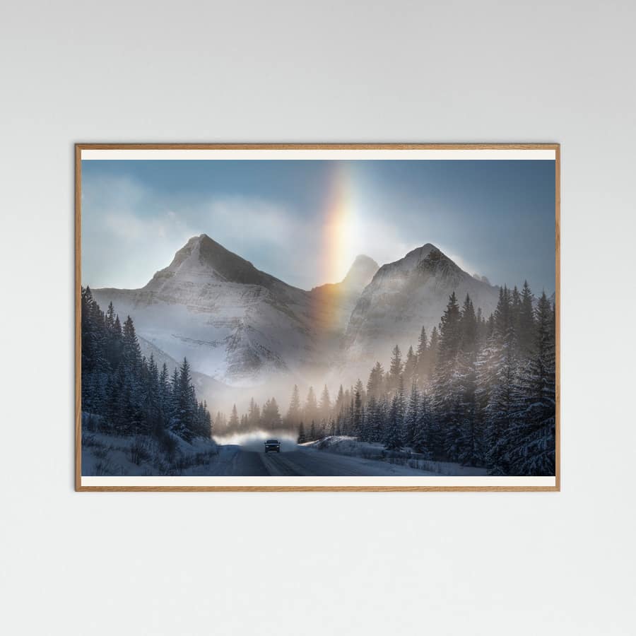 Snowy Mountain Sun Halo Poster – poster and art print