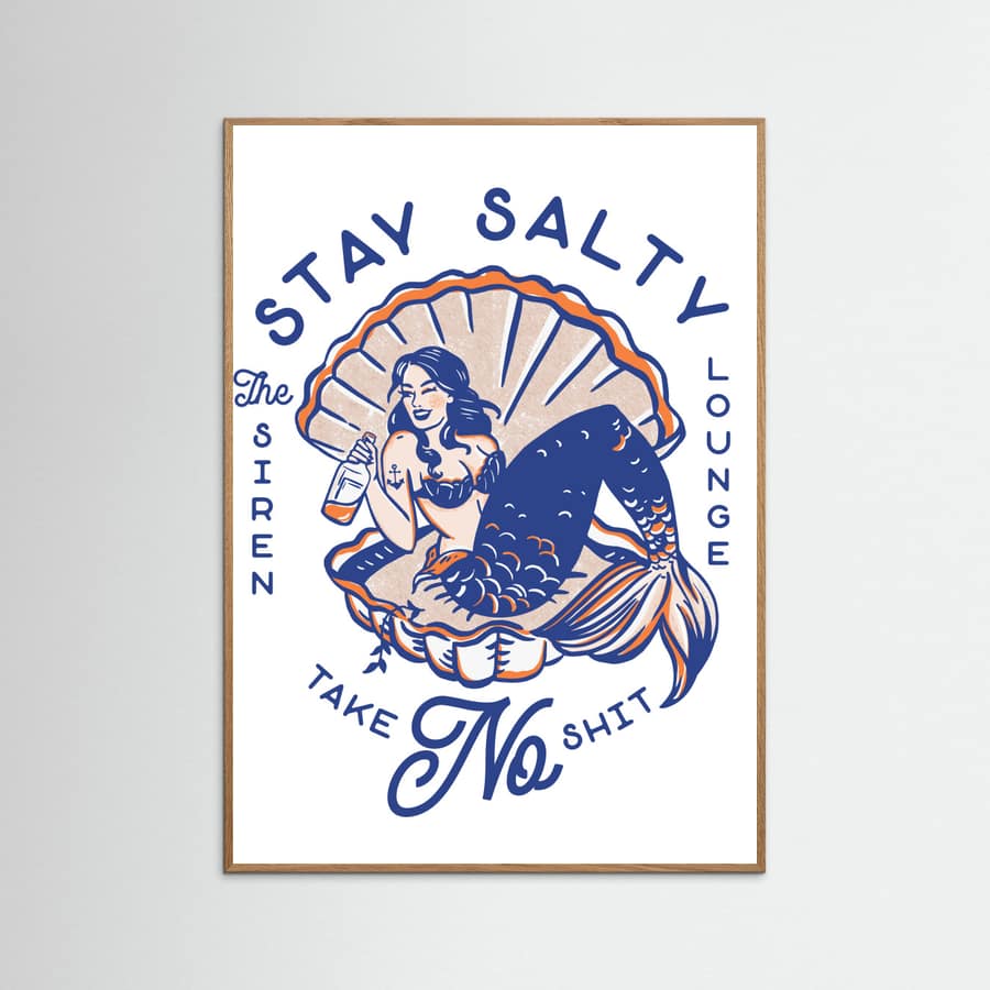 Poster Stay Salty Siren Lounge Pin-Up Mermaid