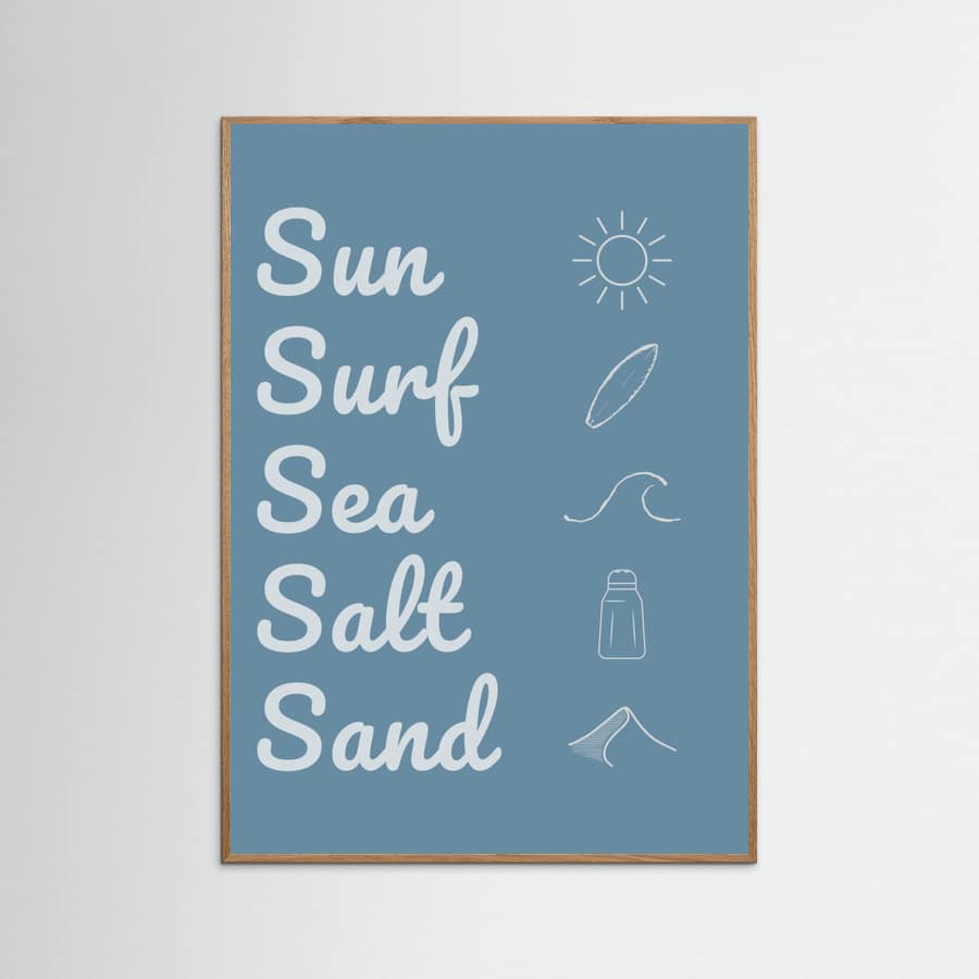 Plakat Sun Surf Sea Salt Sand Dark Blue