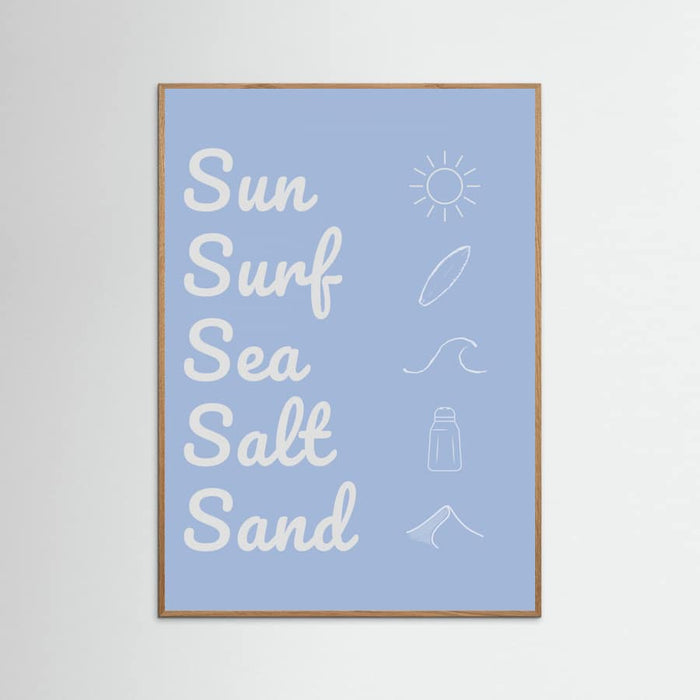 Sun Surf Sea Salt Sand Light Blue Poster – plakat og kunsttryk