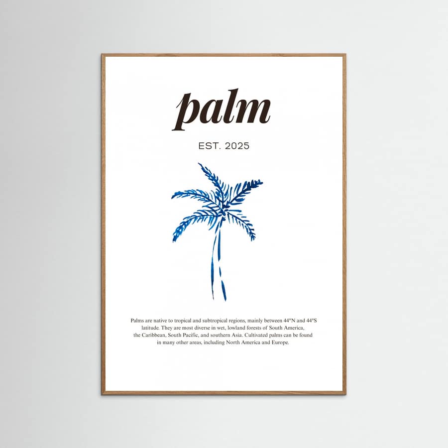 Tropical Palm Tree Poster | Aesthetic Blue Decor with Modern Coastal Style – plakat og kunsttryk