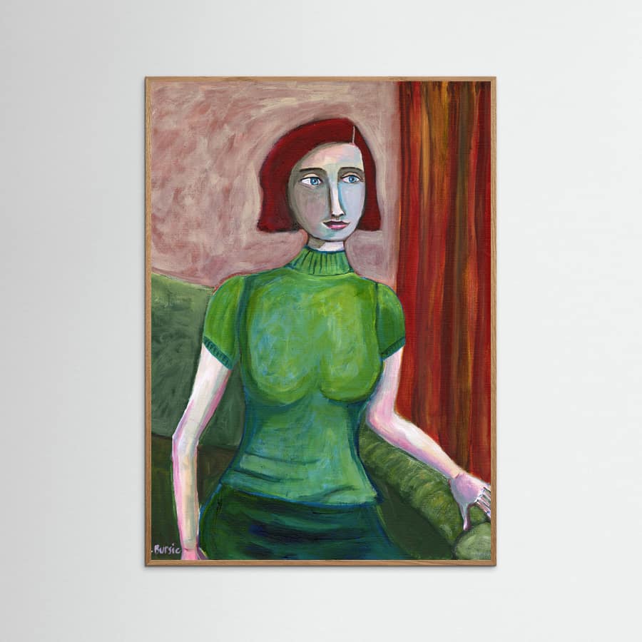 Plakat Vintage Red Head in Green