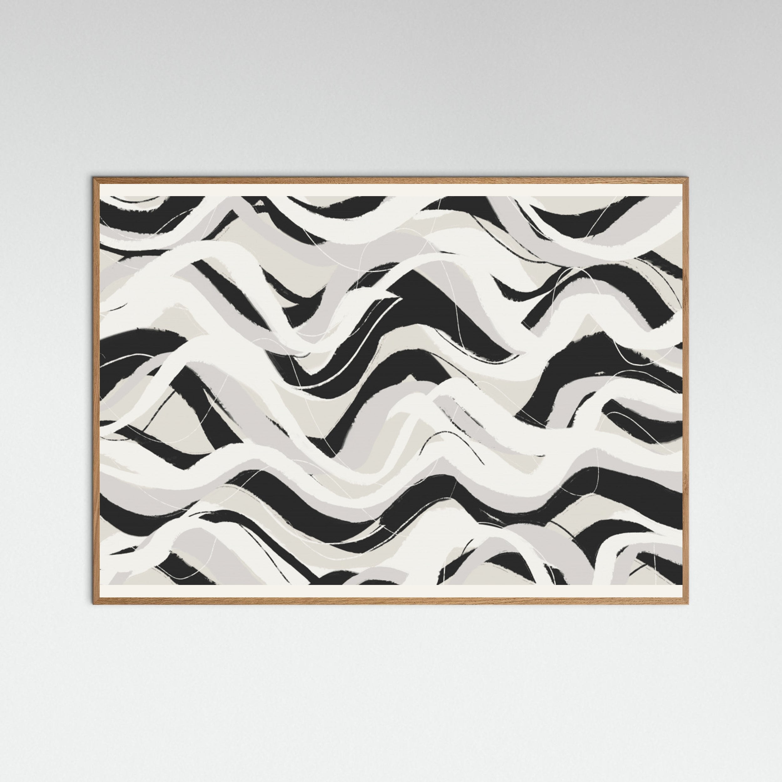 Oak Nature White Black Waves Pattern Square Poster