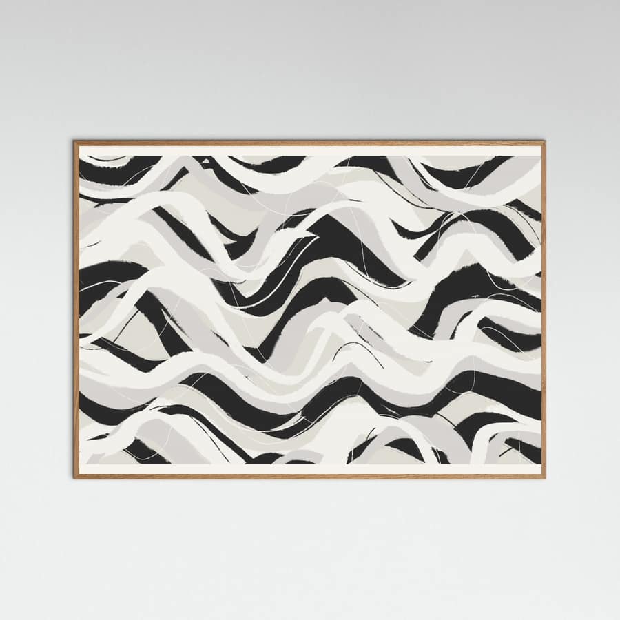 White Black Waves Pattern Square Poster