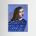 Poster Woman in Blue Sweater Naive Portrait Figurative – poster e stampa artistica