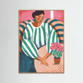 Affiche Woman in stripes in thought – affiche et impression d’art