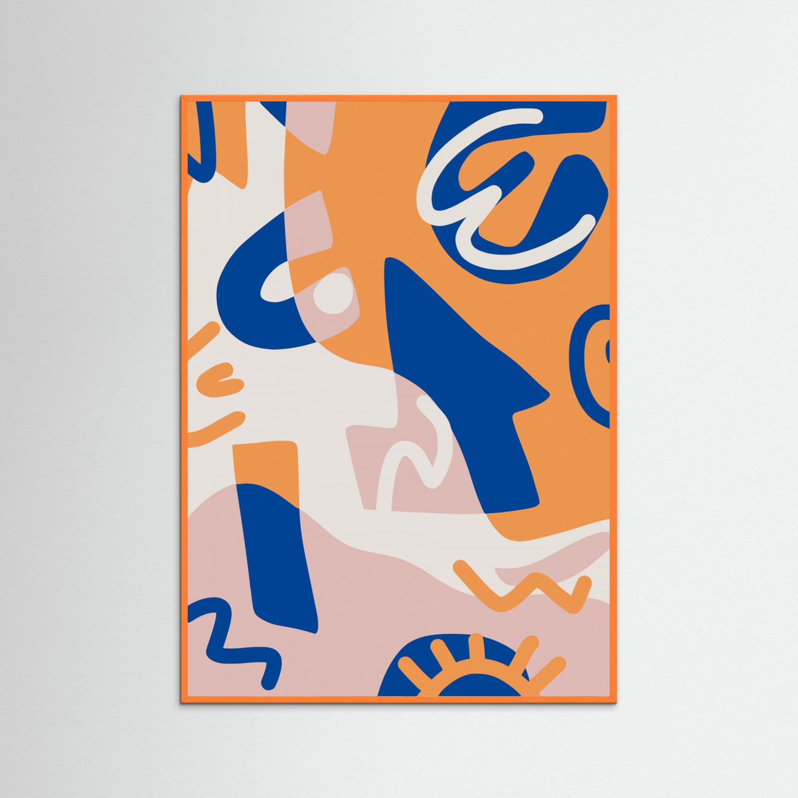 Orange Wood Abstract Shapes In Blue and Orange Poster