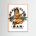 Orange Wood Beach Club Bar. Sailor Jerry Style Pin-up Girl Playing Guitar Poster