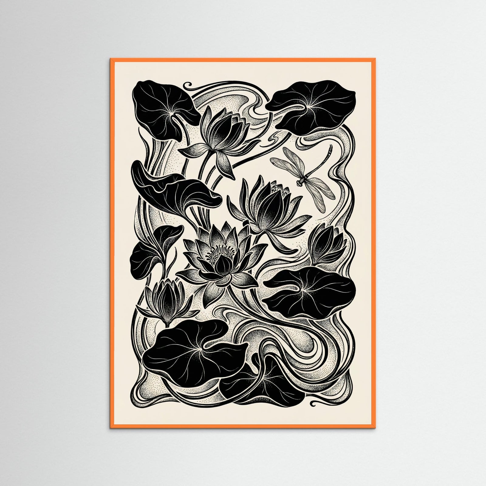 Orange Wood Beardsley Floral Nouveau