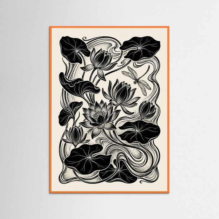 Orange Wood Beardsley Floral Nouveau