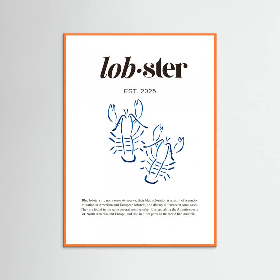 Póster Blue Lobster Poster | Minimalist Coastal Art with Seafood Illustration – póster e impresión artística