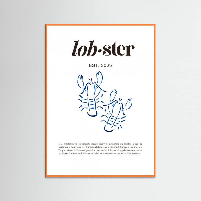 Póster Blue Lobster Poster | Minimalist Coastal Art with Seafood Illustration – póster e impresión artística