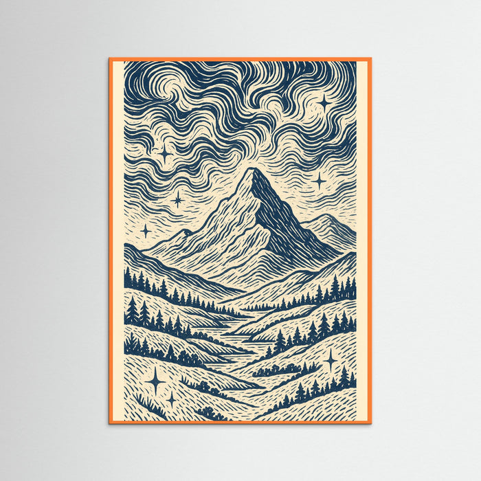 Orange Wood Blue Swirl Pattern