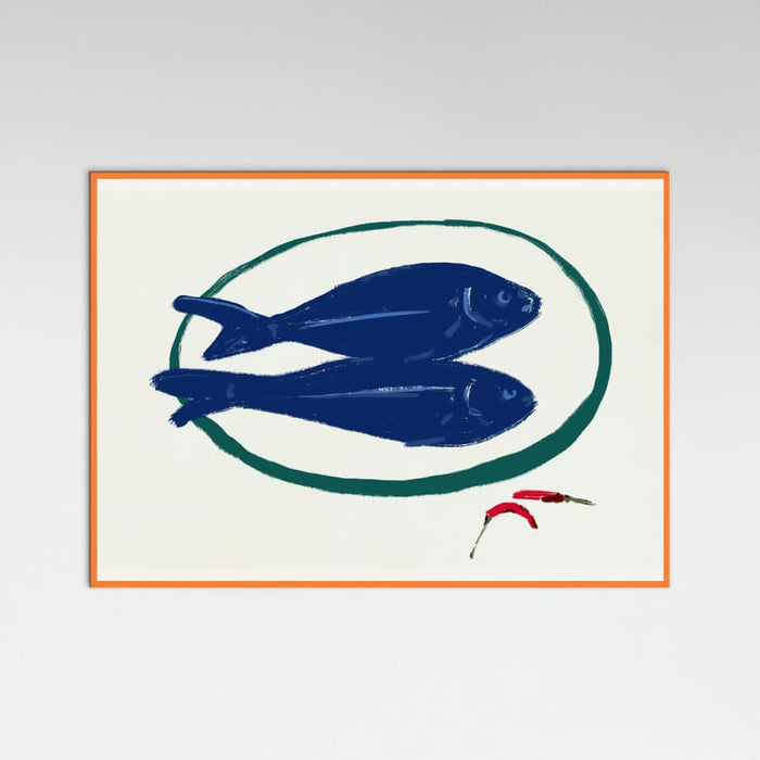 Blue fishes still life Poster – Poster und Kunstdruck