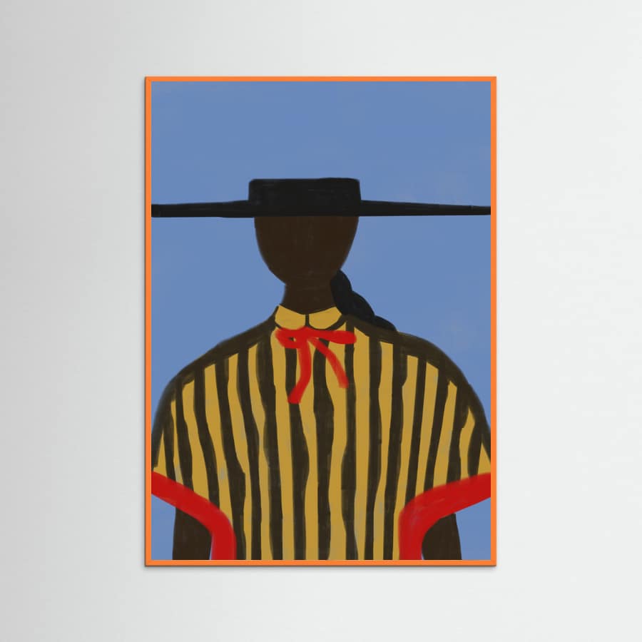 Orange Wood Bold Hat Woman and Stripes New Mexico Style Poster