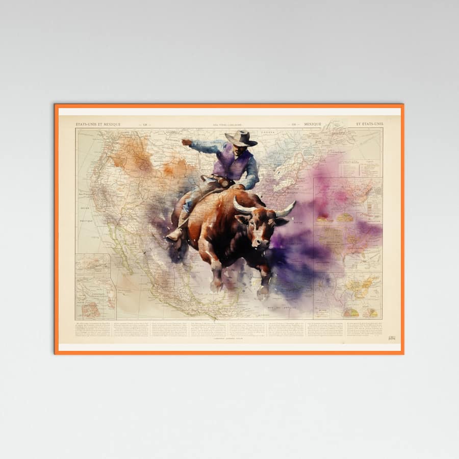 Orange Wood Bull Rider Poster