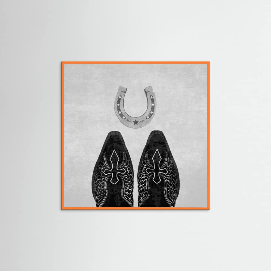 Affiche Bw Cowboy Boots and Horseshoe – affiche et impression d’art