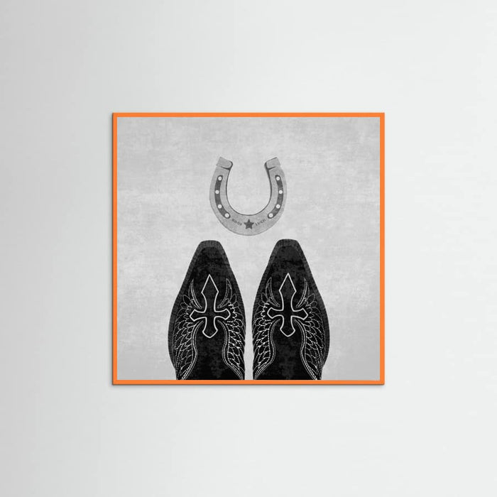 Affiche Bw Cowboy Boots and Horseshoe – affiche et impression d’art