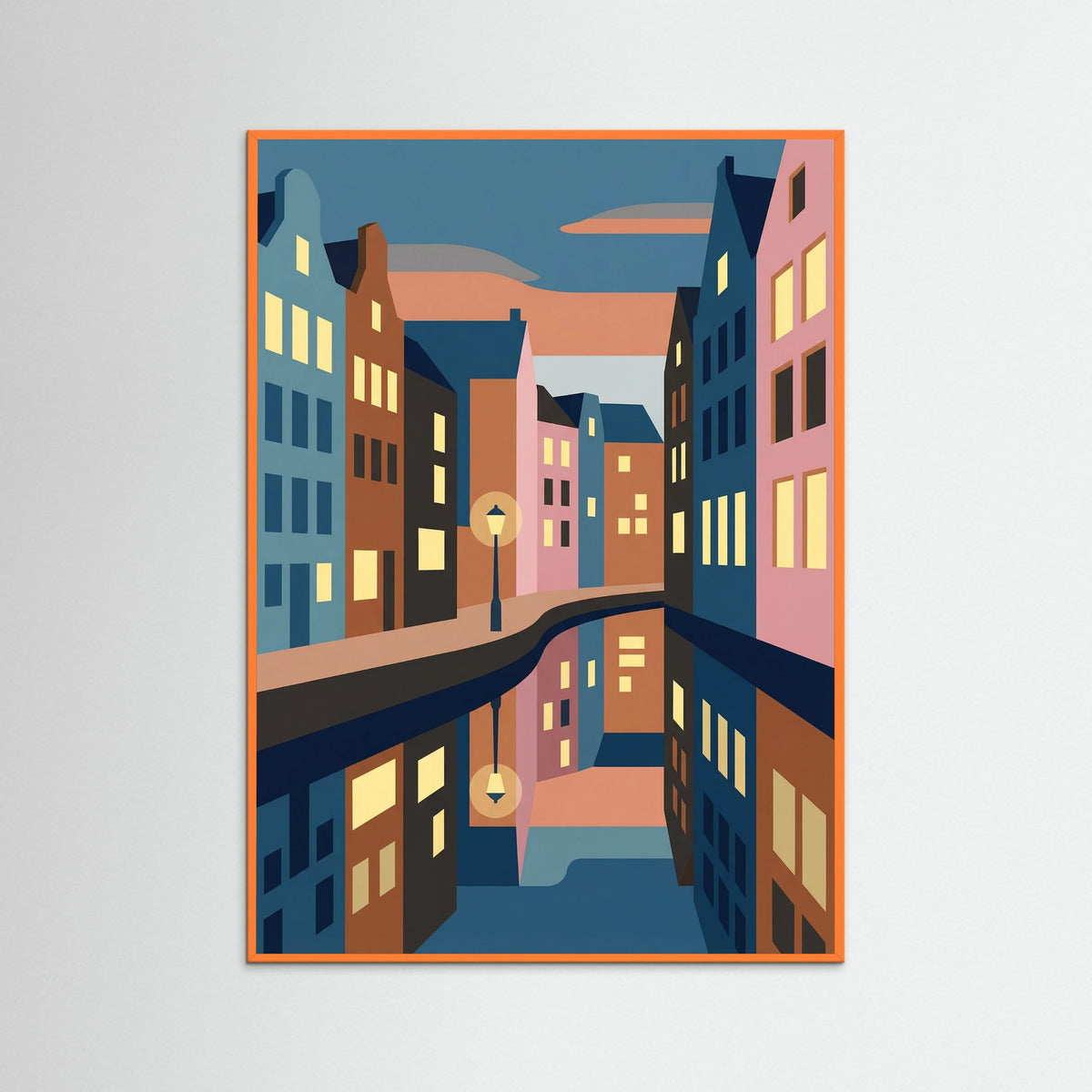 Orange Wood City Canal Reflections