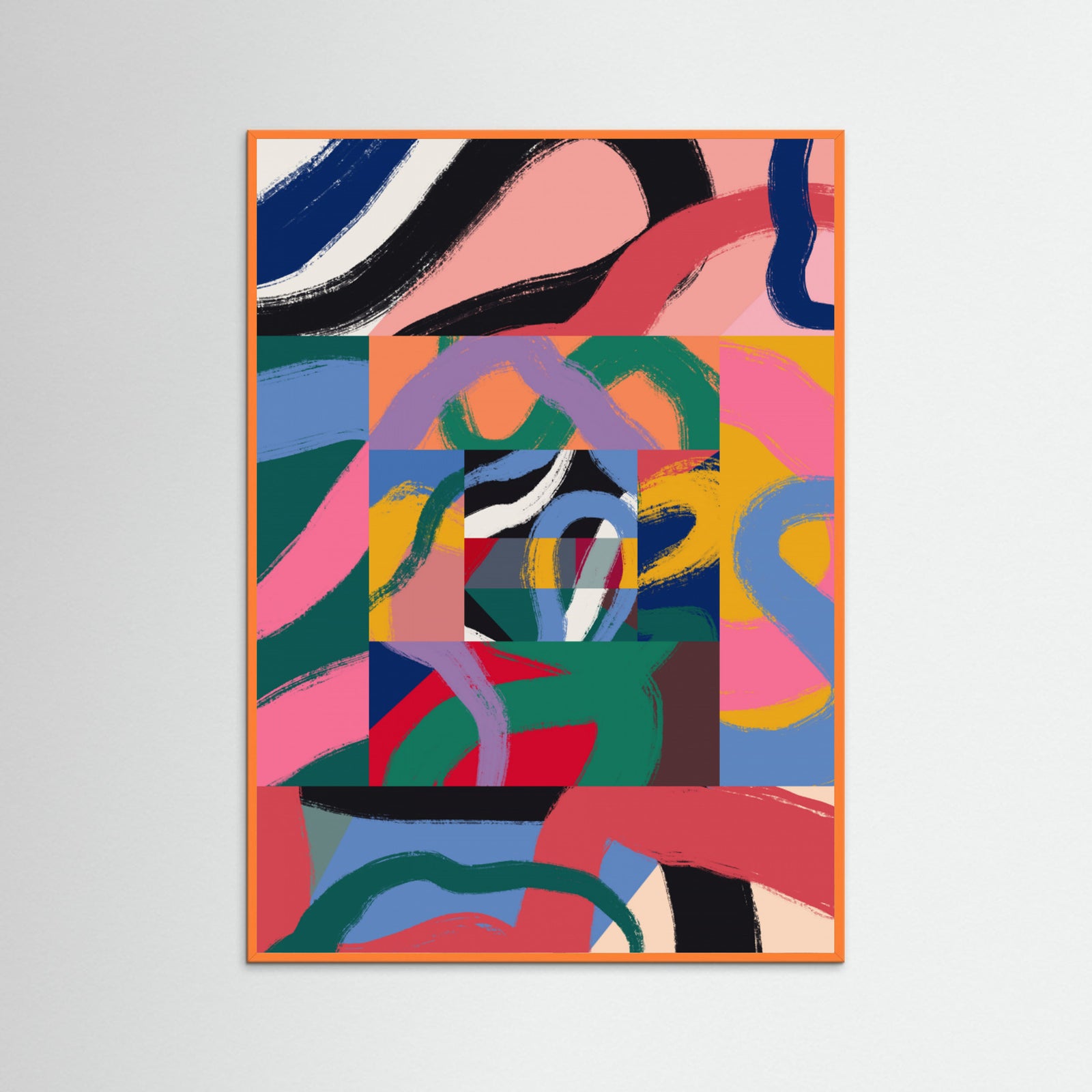 Orange Wood Colorful Line Ribbon Abstract Poster
