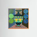 Orange Wood Dark Green Vase Poster