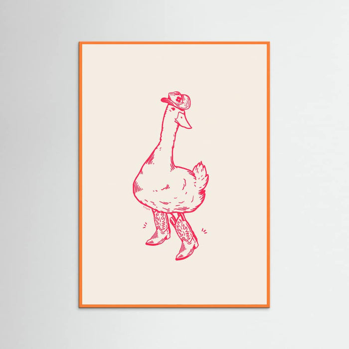 Orange Wood Duck wearing Western Boots in pink Poster