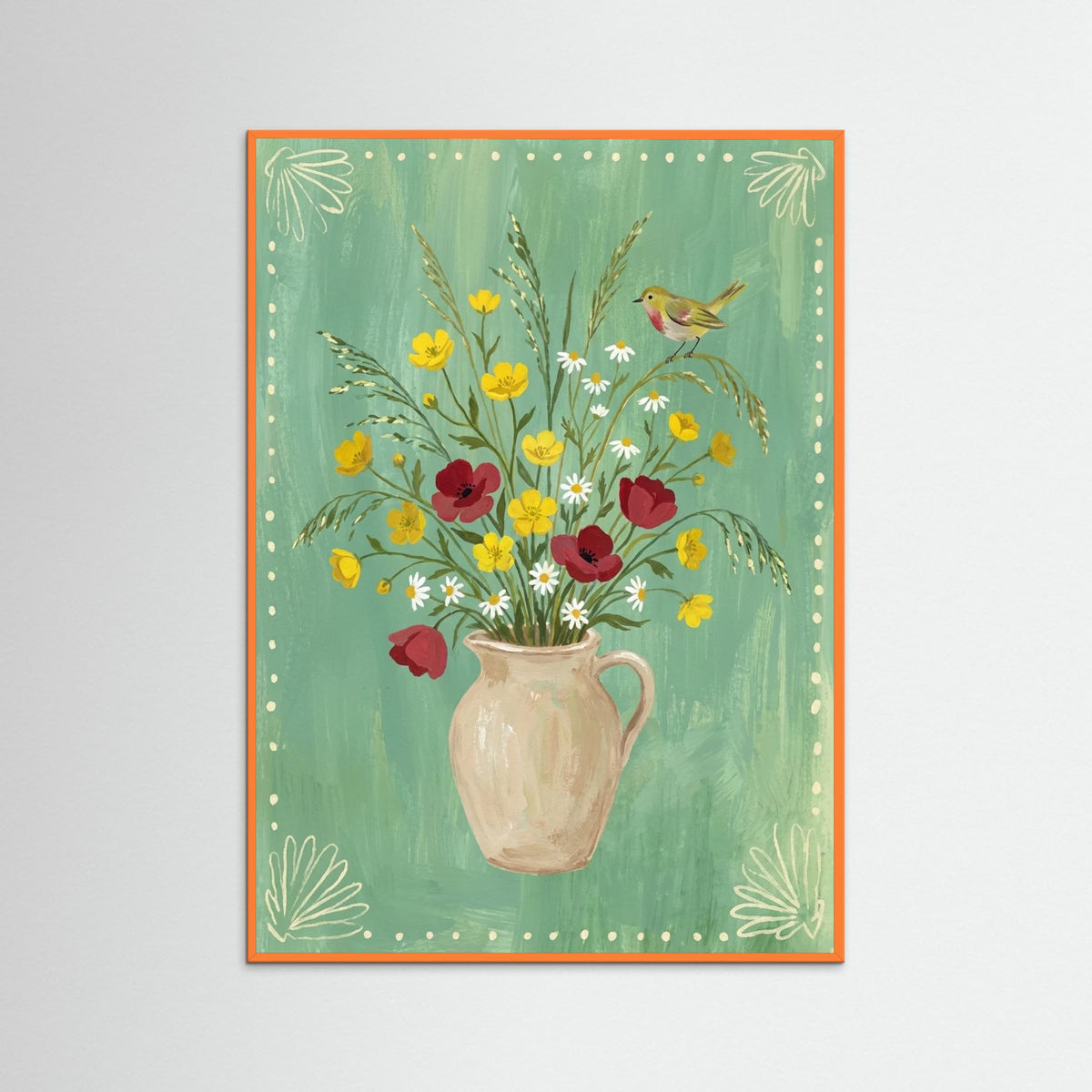 Orange Wood Floral Embrace