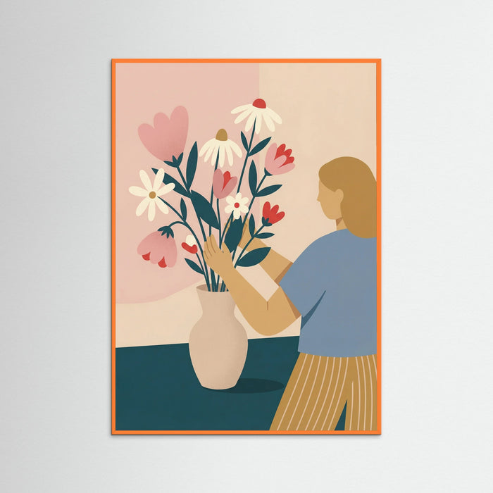 Orange Wood Floral Embrace
