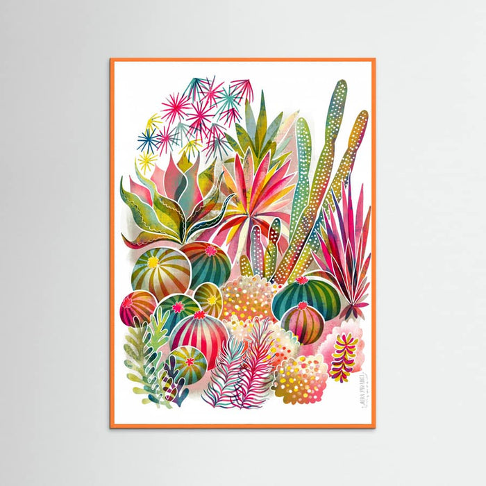 Orange Wood Flowering Succulent and Cacti Garden Poster