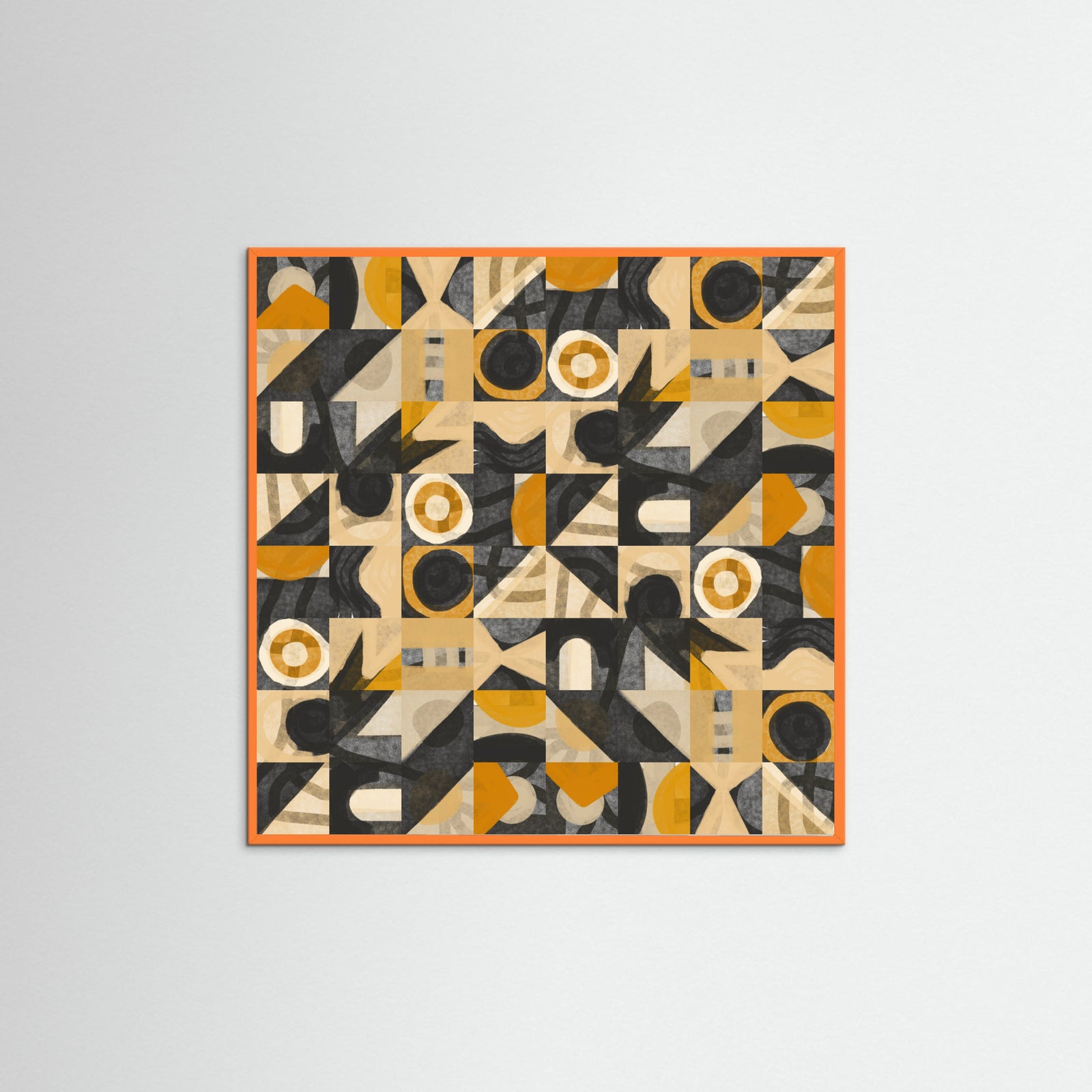 Orange Wood Mid Century Grid Pattern Eight Poster