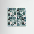 Orange Wood Mid Century Grid Pattern Four Poster