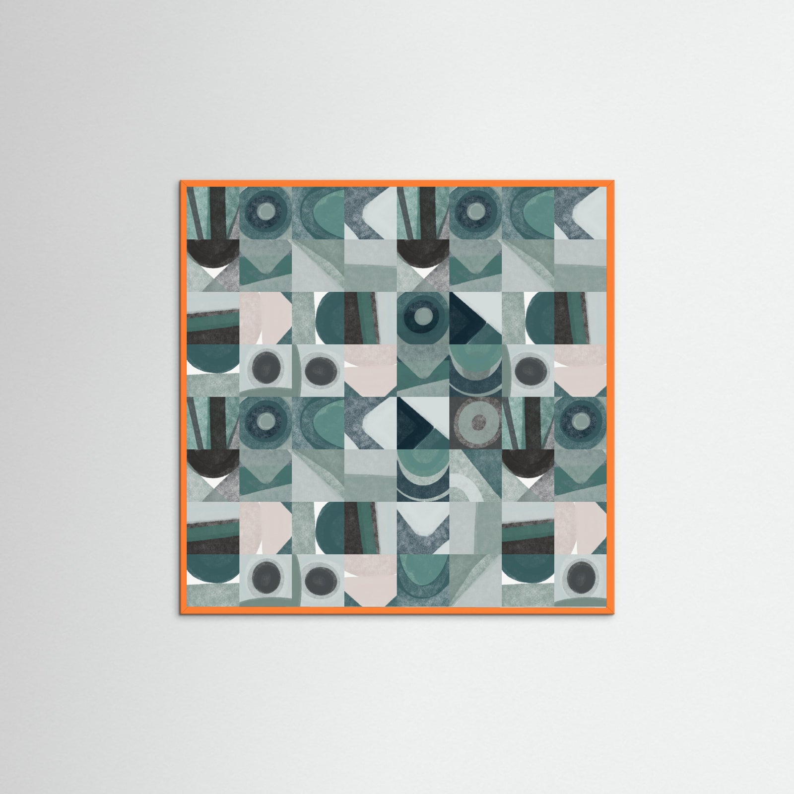 Orange Wood Mid Century Grid Pattern Four Poster