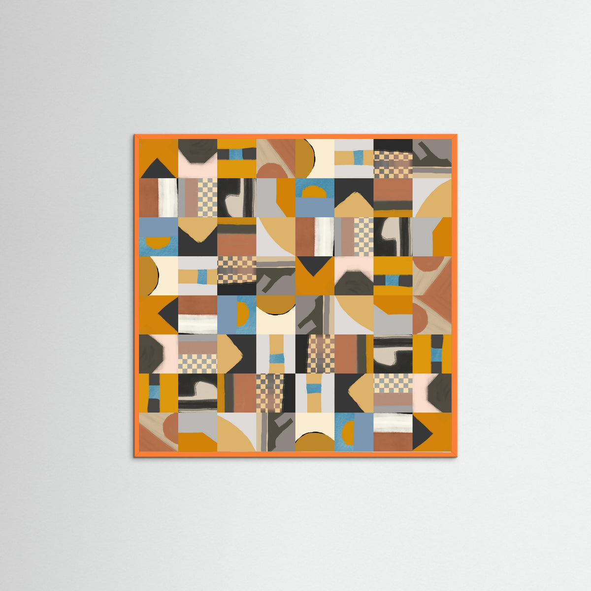 Orange Wood Mid Century Grid Pattern Two Poster
