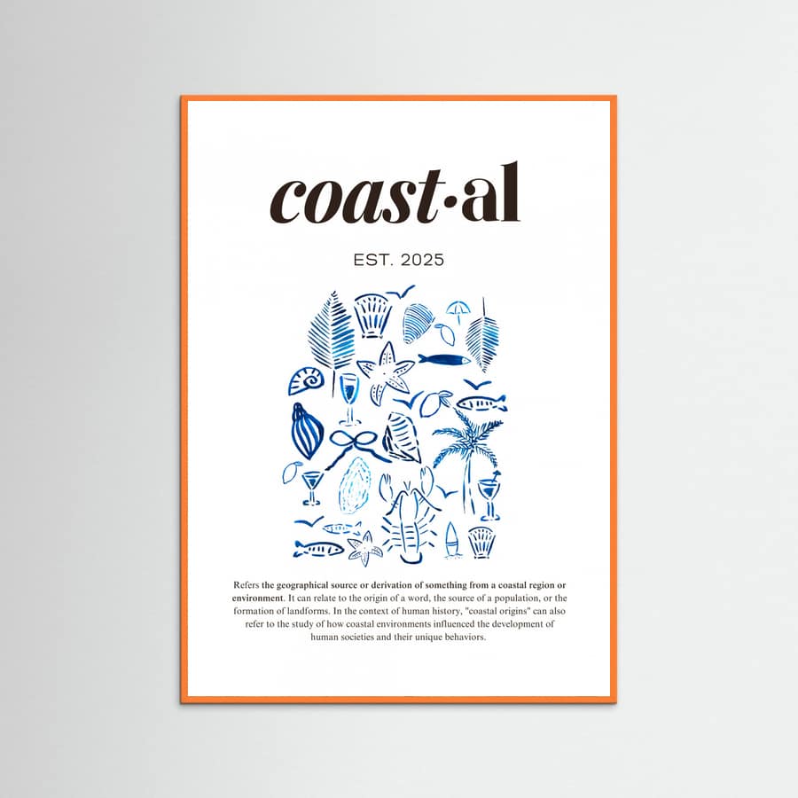 Póster Minimalist Blue Coastal Poster | Aesthetic Tropical and Marine Illustrations – póster e impresión artística