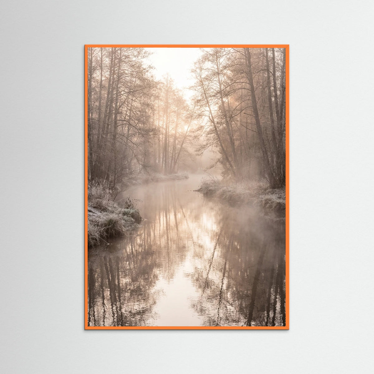 Orange Wood Misty Dawn Reflection