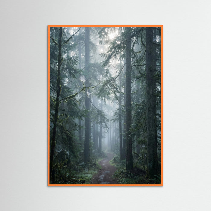 Orange Wood Misty Mountain Lake Blue