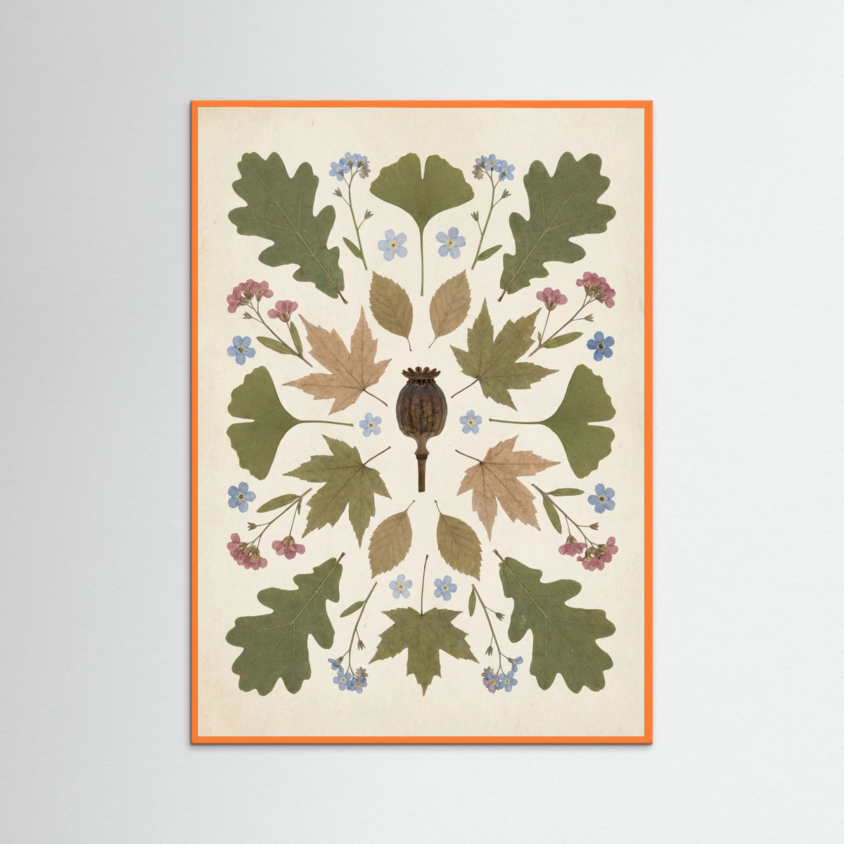 Orange Wood Pressed Garden Blooms