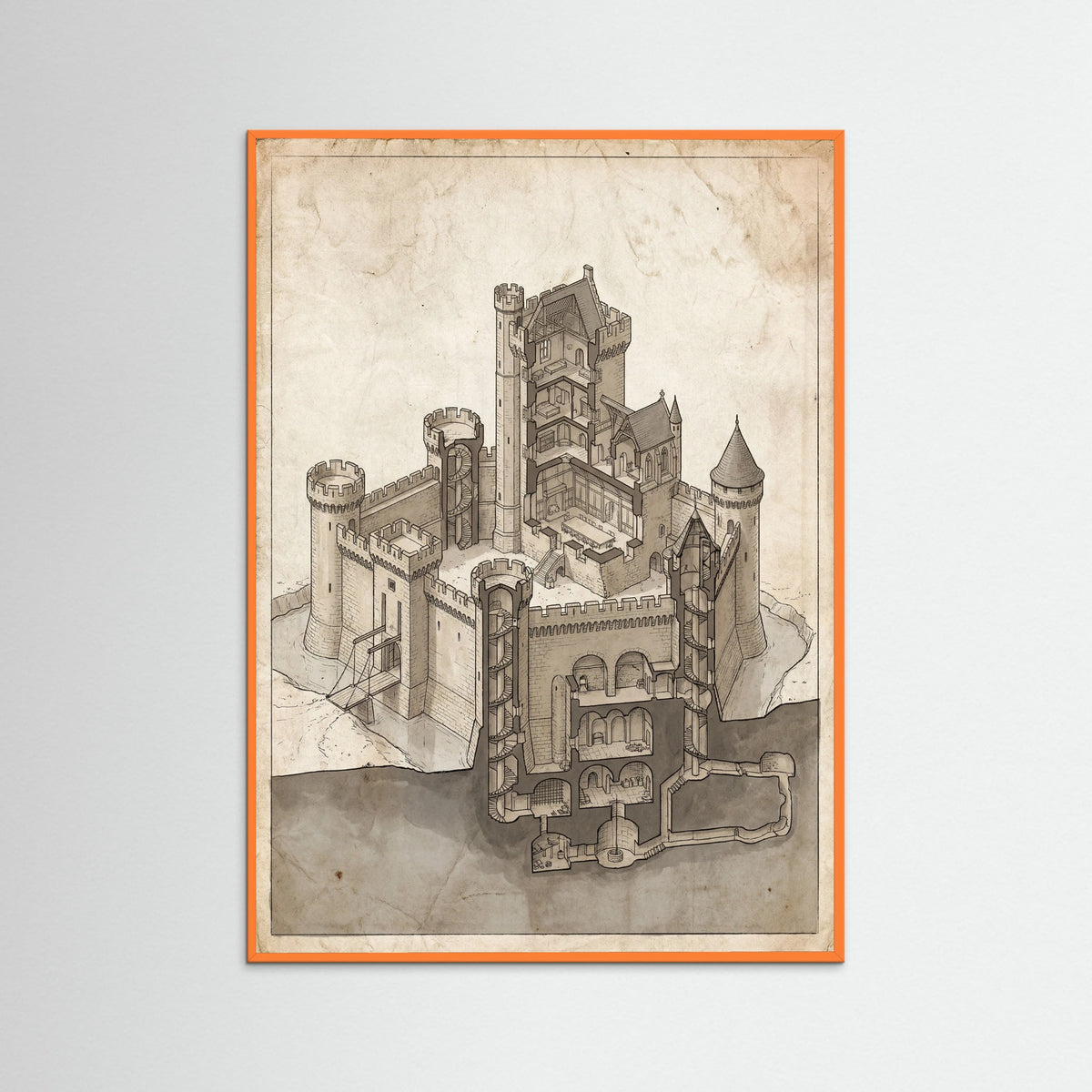 Orange Wood Pyramid Interior Blueprint
