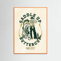 Orange Wood Saddle Up Buttercup Cowboy & Horse Art Print Poster