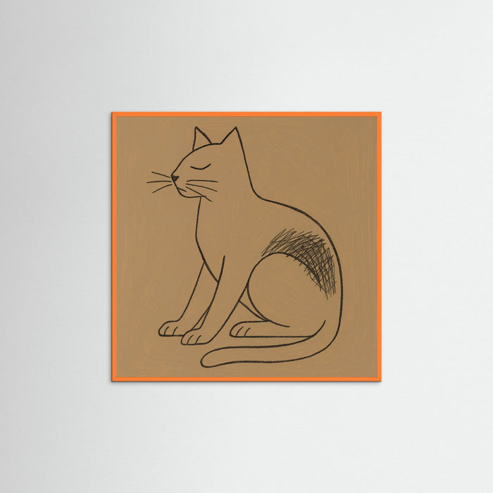Orange Wood Square Abstract Line Portrait