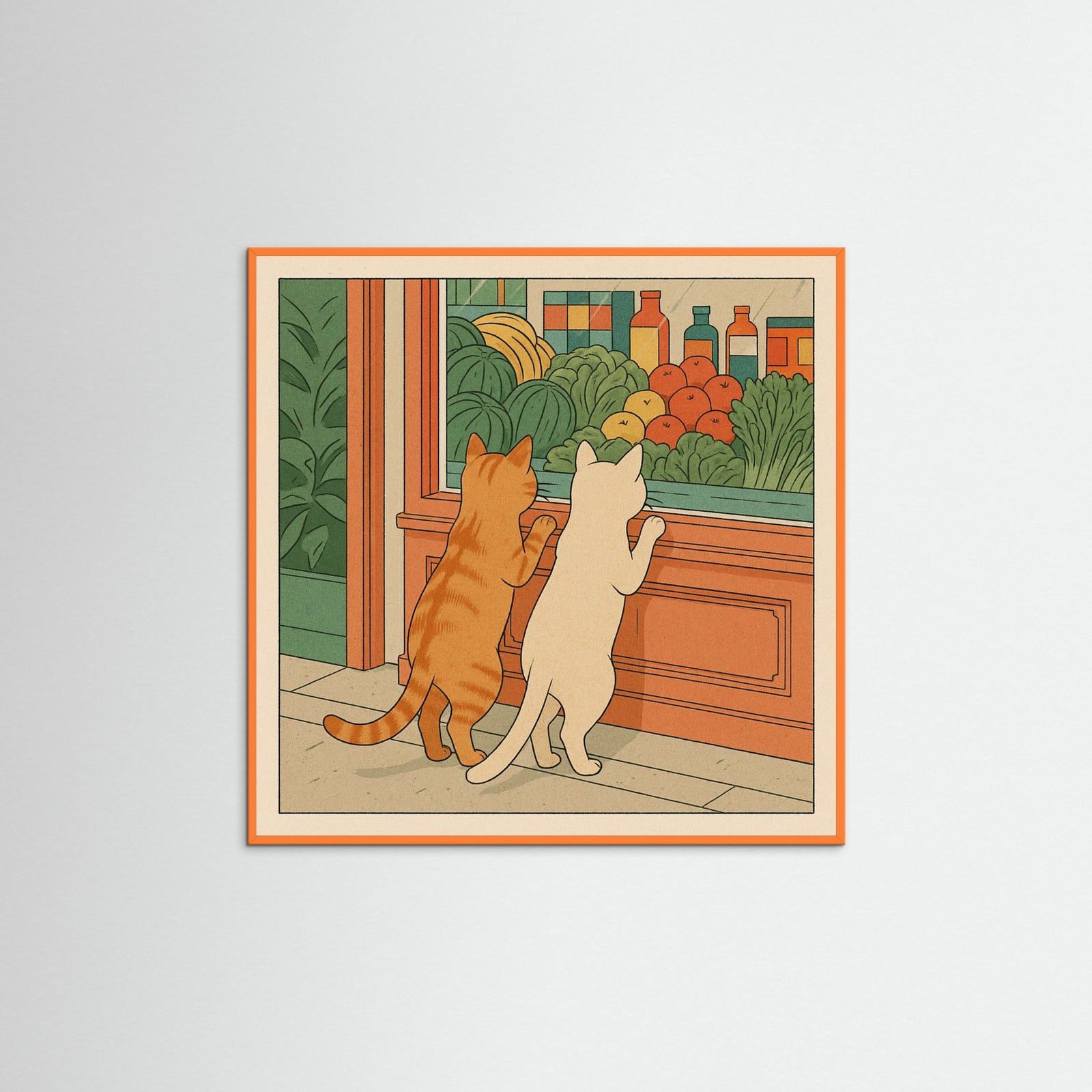 Orange Wood Square Cats Window Curiosity