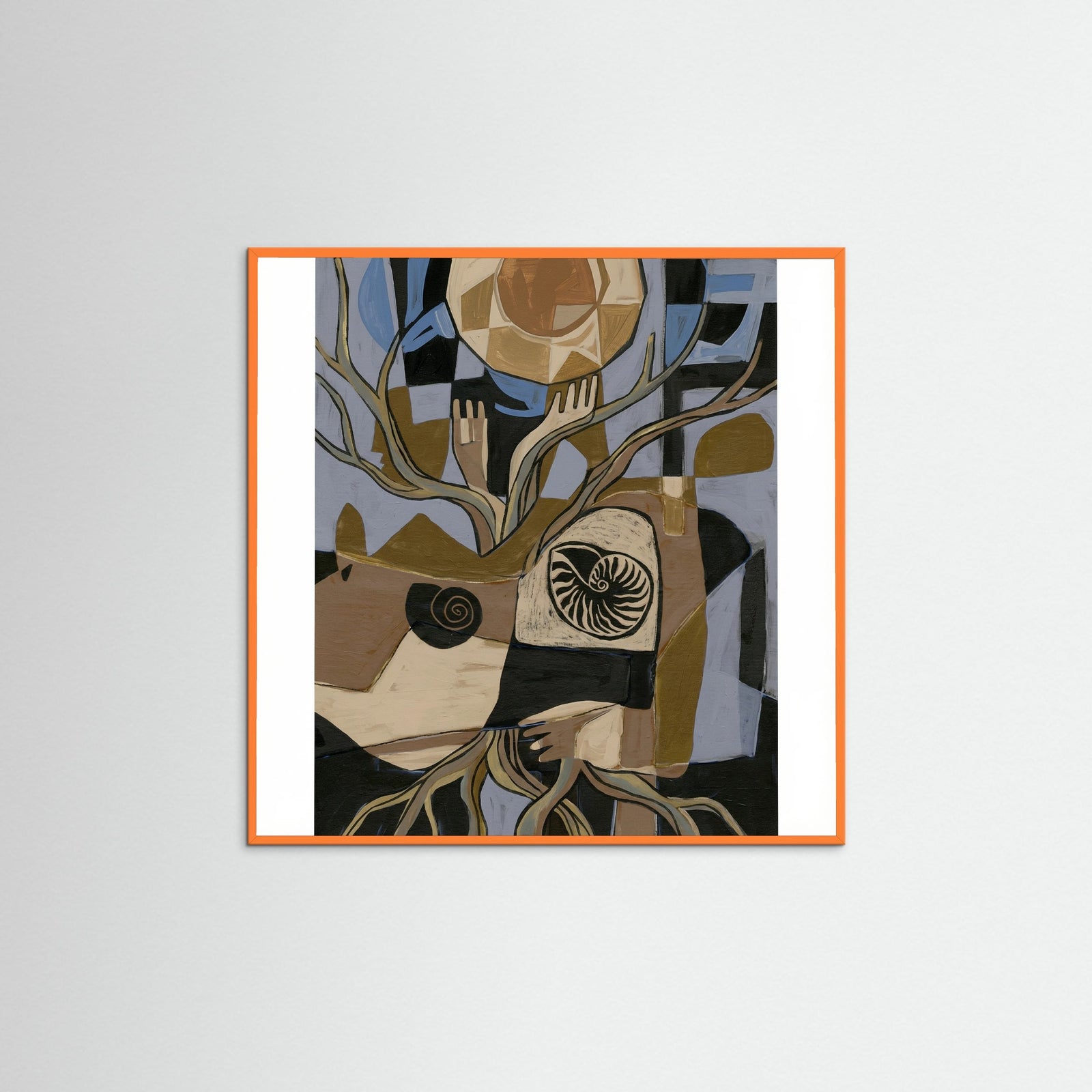 Orange Wood Square Figurative Spirals