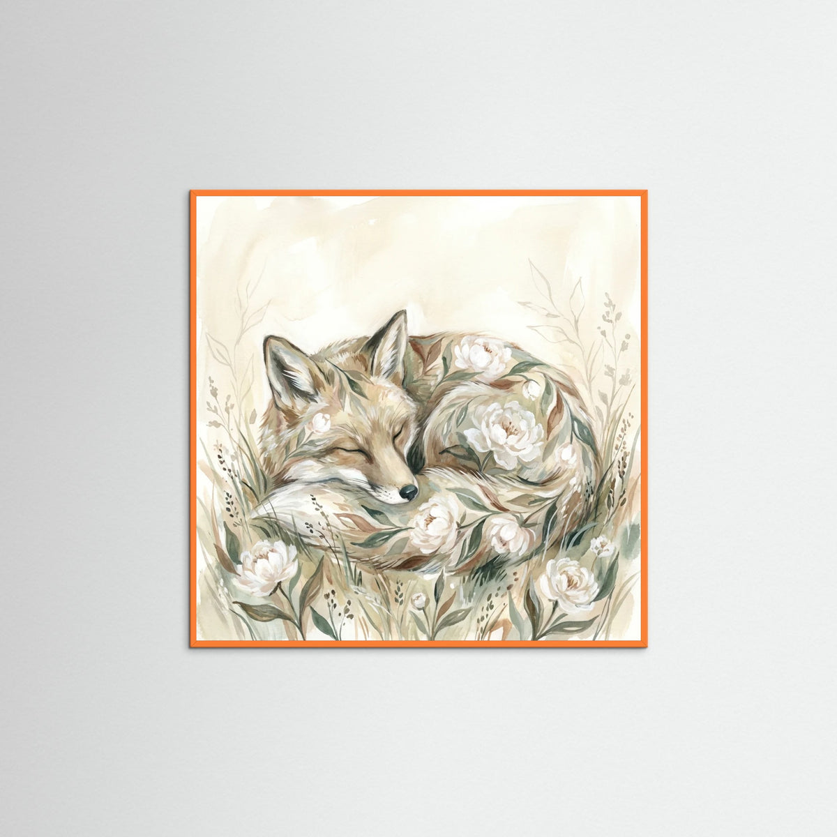 Orange Wood Square Floral Embrace