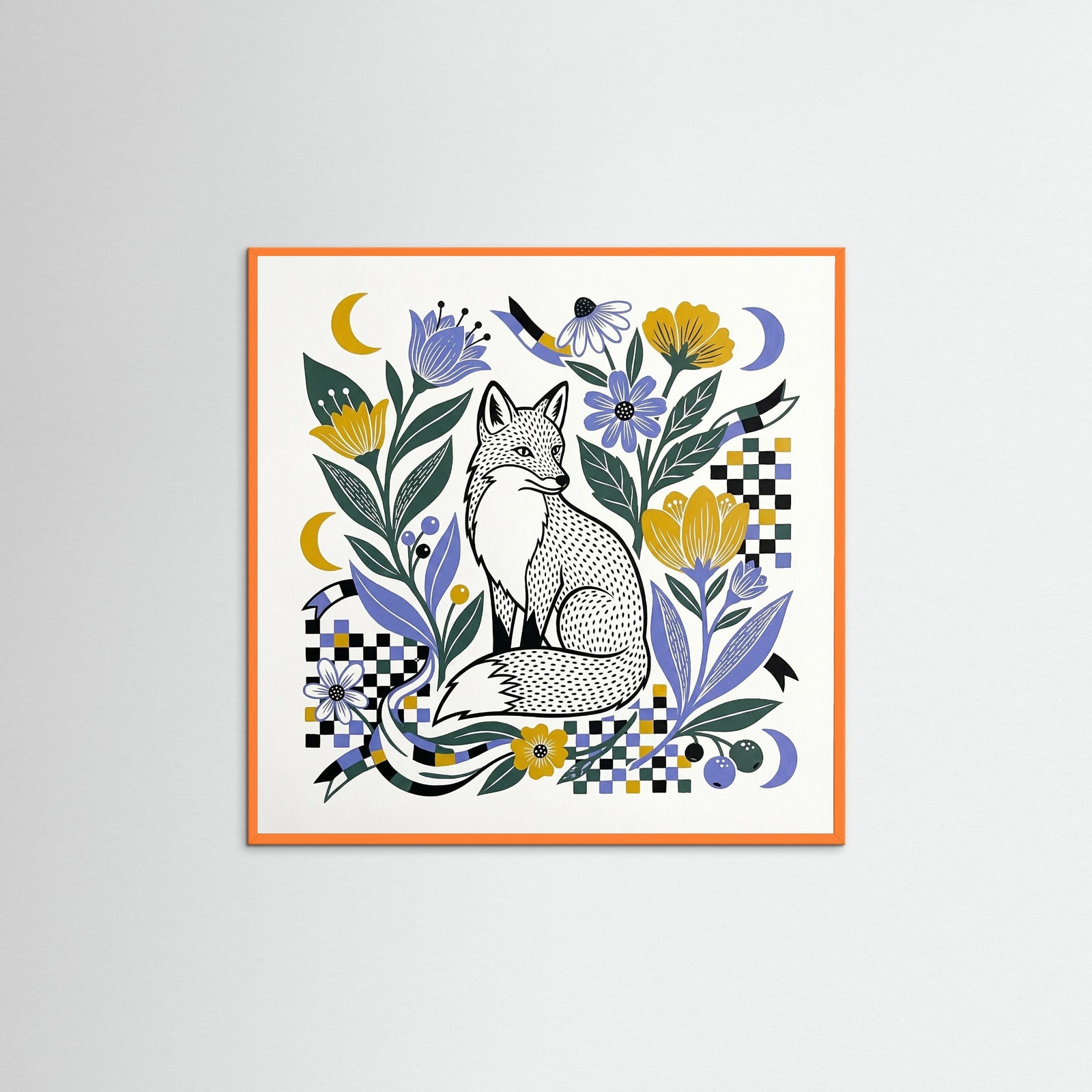 Orange Wood Square Folk Pattern Garden