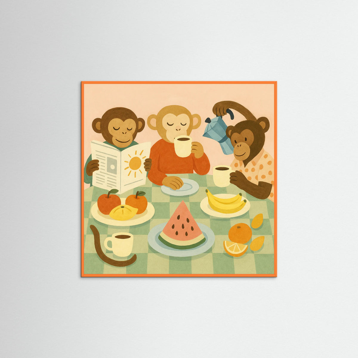 Orange Wood Square Monkey Morning Cheer
