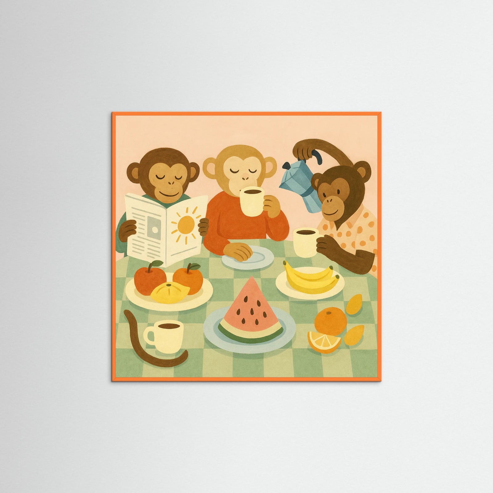 Orange Wood Square Monkey Morning Cheer
