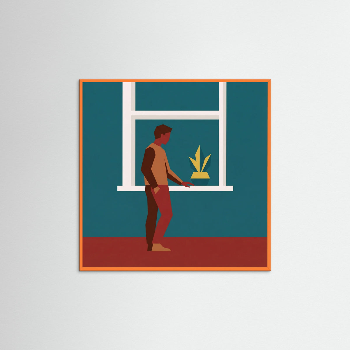 Orange Wood Square Pensive Plaid