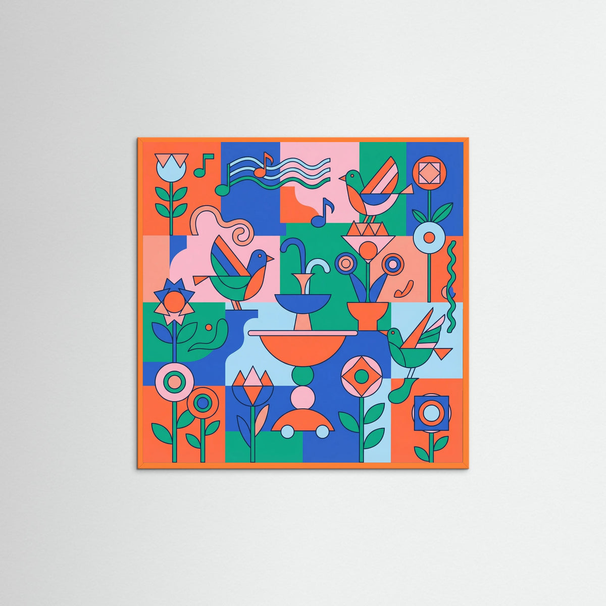 Orange Wood Square Playful Abstraction